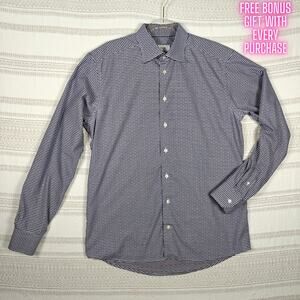 Eton Men’s Slim Fit Button Up Shirt Navy Multicolor Check Long Sleeve XL Used